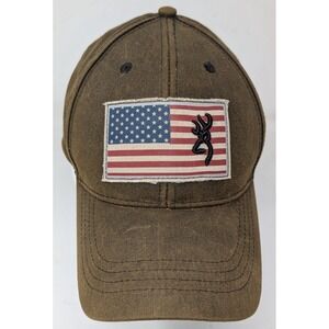 Browning Liberty Brown Wax‎ Cap Hat American Flag Waxed Cotton Hunting VTG